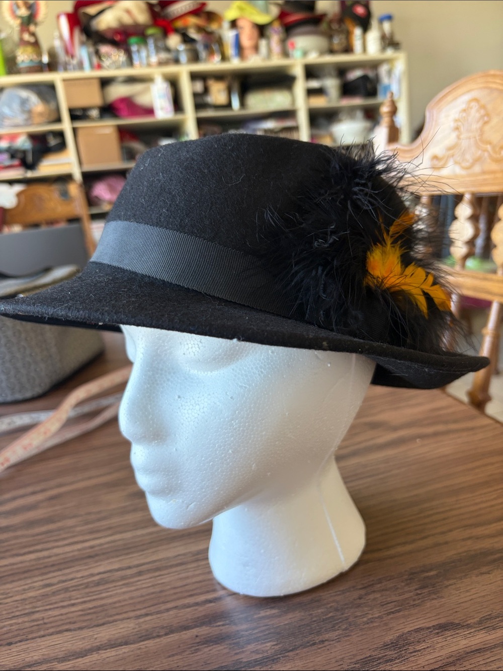 Vintage Lancaster Mr Mitchell Men Black 100% Wool & w/ black & gold Feathers